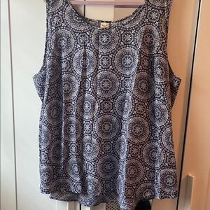 Navy Blue Patterned Sleeveless Top